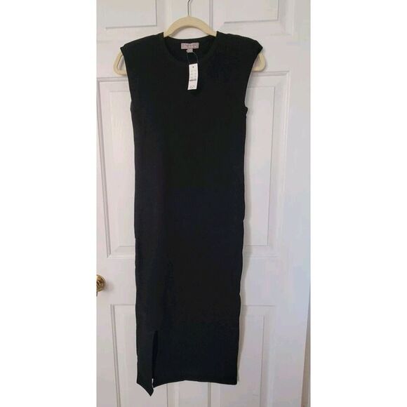 J.Crew Sweater Dress Sleeveless Stretch Viscose Blend Black Midi Slit XS BY824 - Picture 2 of 7